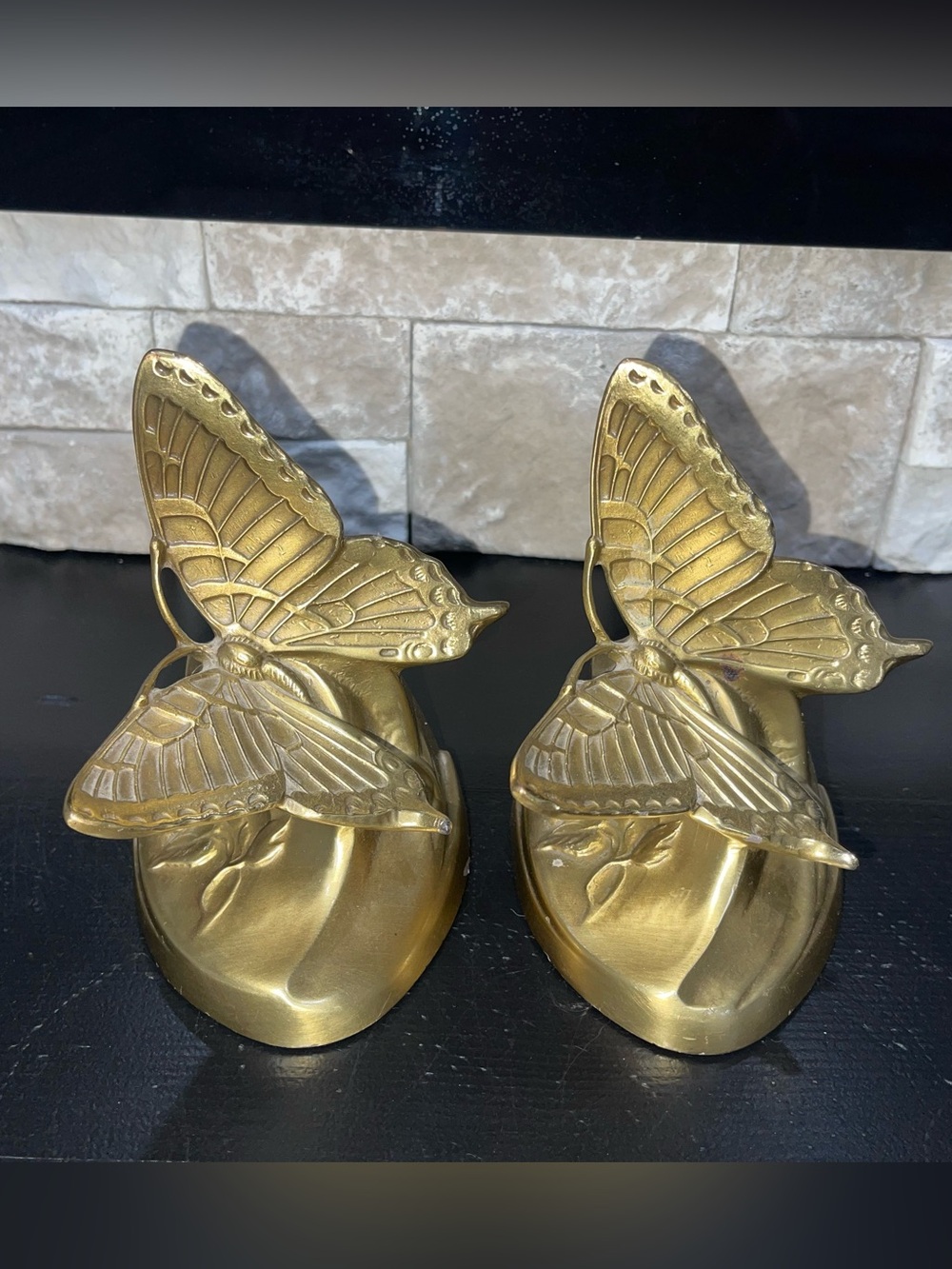 Vtg Art Nouveau Brass Butterfly Bookends Mid Century Heavy Pair